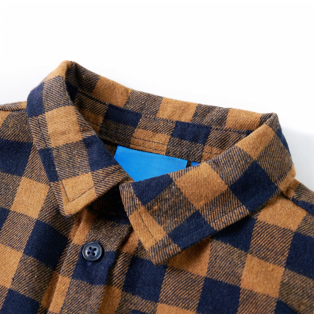 Chemise à carreaux pour enfants cognac et bleu 140