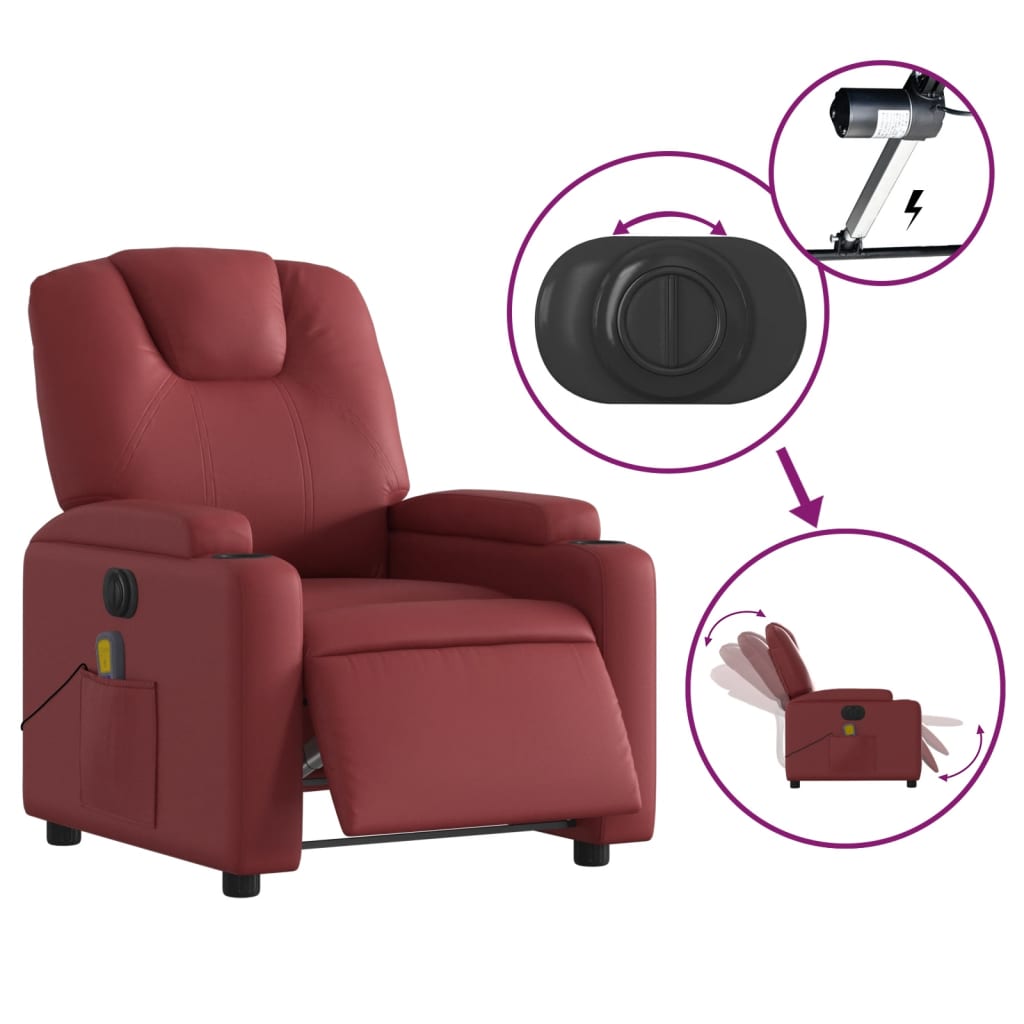 vidaXL Fauteuil de massage inclinable électrique rouge bordeaux