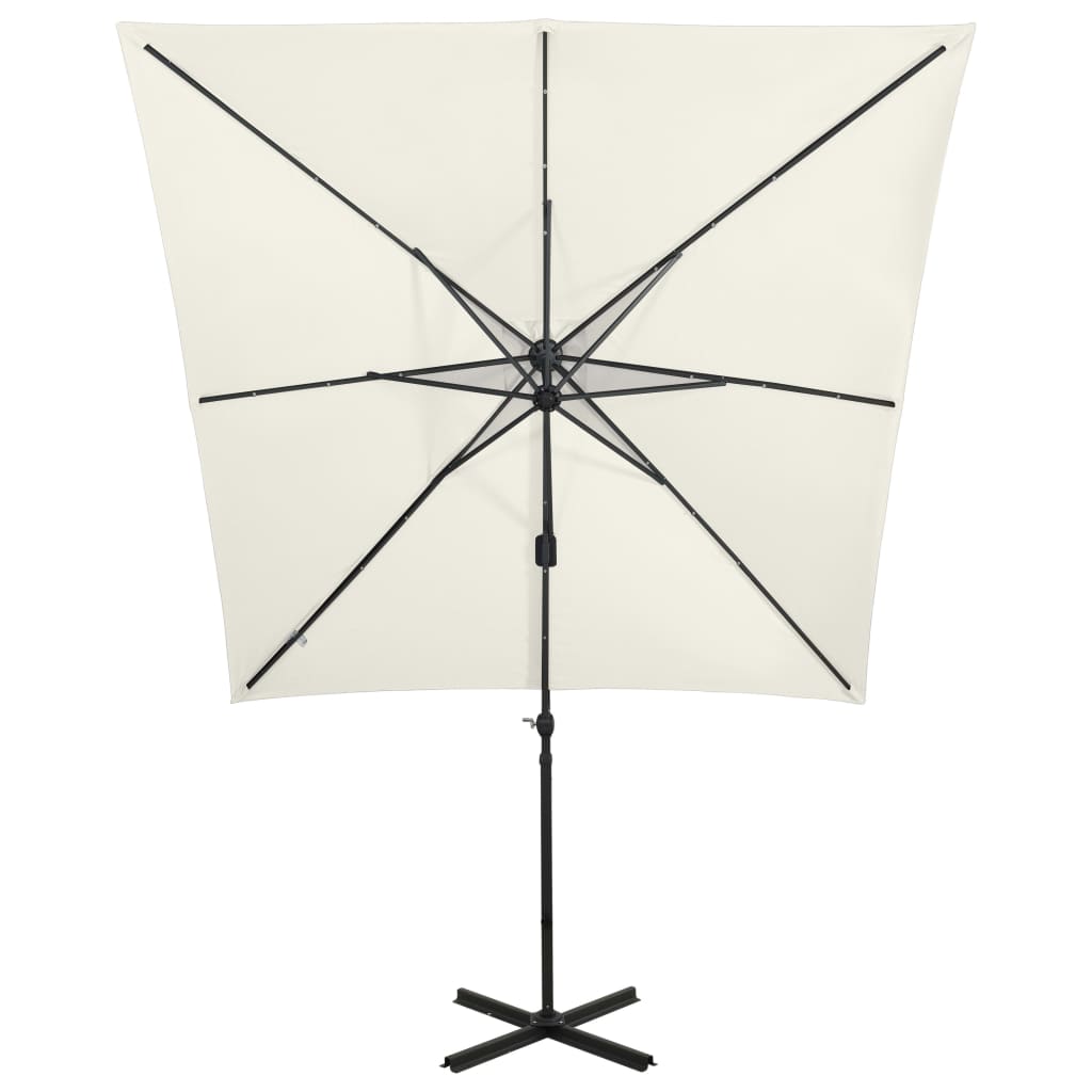 vidaXL Parasol de jardin en porte-à-faux et mât et lumières LED sable