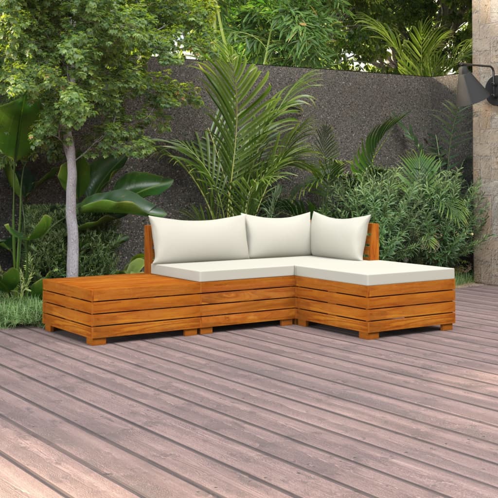 vidaXL Salon de jardin 4 pcs avec coussins Bois d'acacia solide