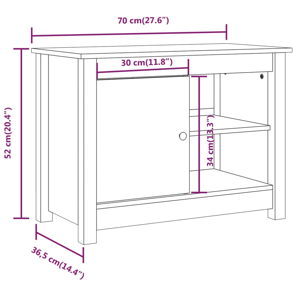 vidaXL Meuble TV Marron miel 70x36,5x52 cm Bois de pin massif