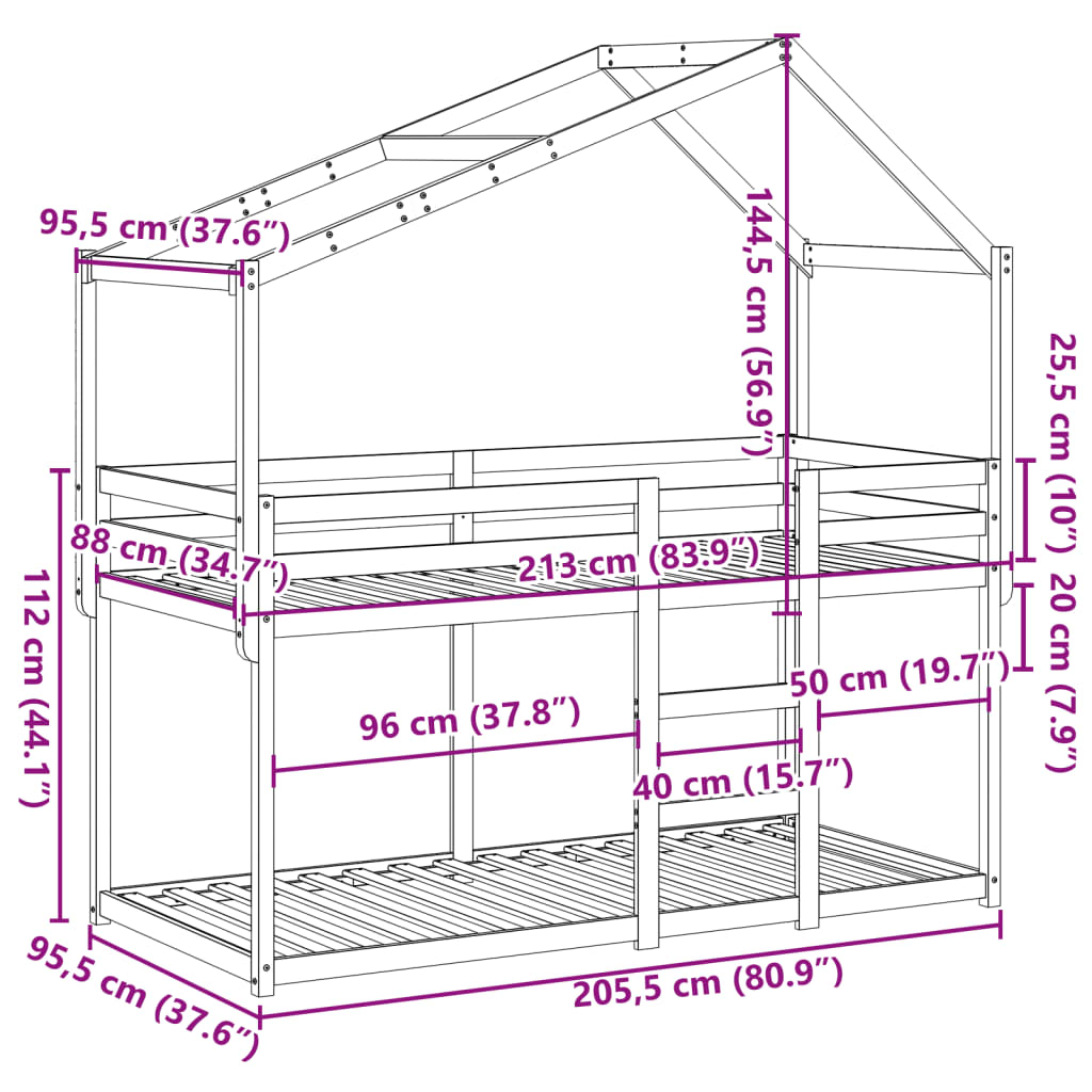 vidaXL Lit superposé sans matelas cire marron 90x200 cm pin massif