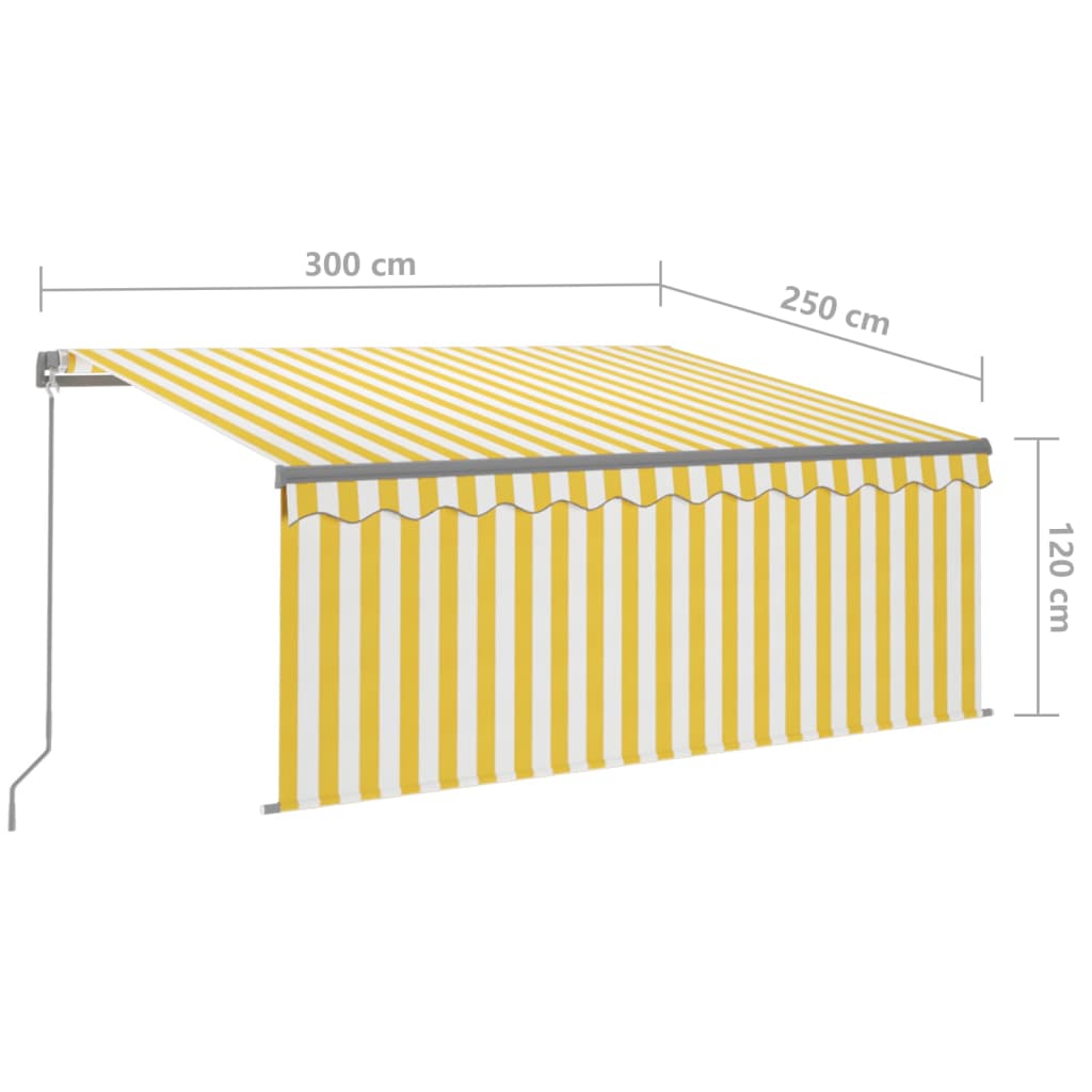 vidaXL Auvent manuel rétractable avec store LED 3x2,5 m Jaune et blanc