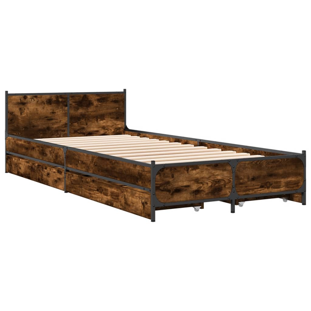 vidaXL Cadre de lit et tiroirs chêne fumé 90x200 cm bois d'ingénierie