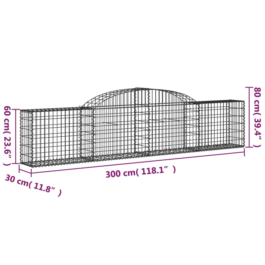 vidaXL Paniers à gabions arqués 9 pcs 300x30x60/80 cm Fer galvanisé