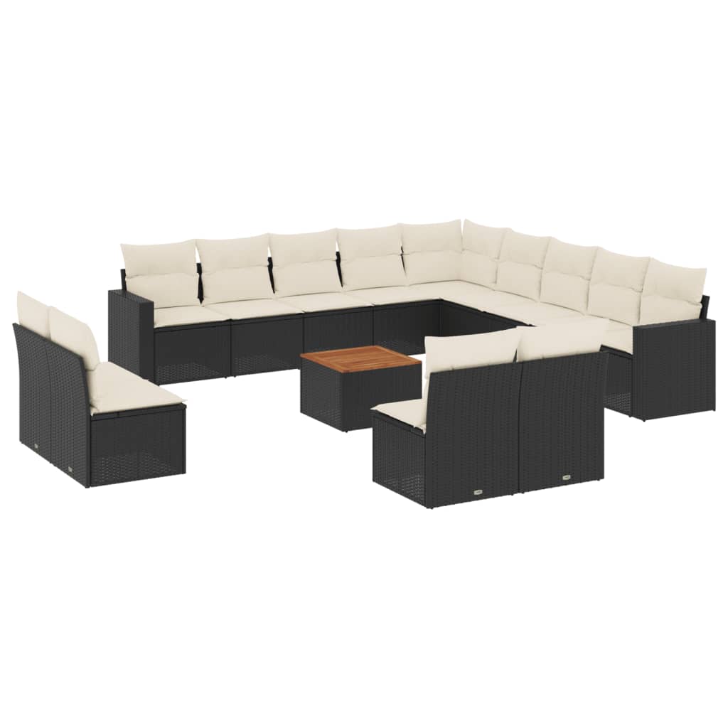 vidaXL Salon de jardin avec coussins 14 pcs noir résine tressée