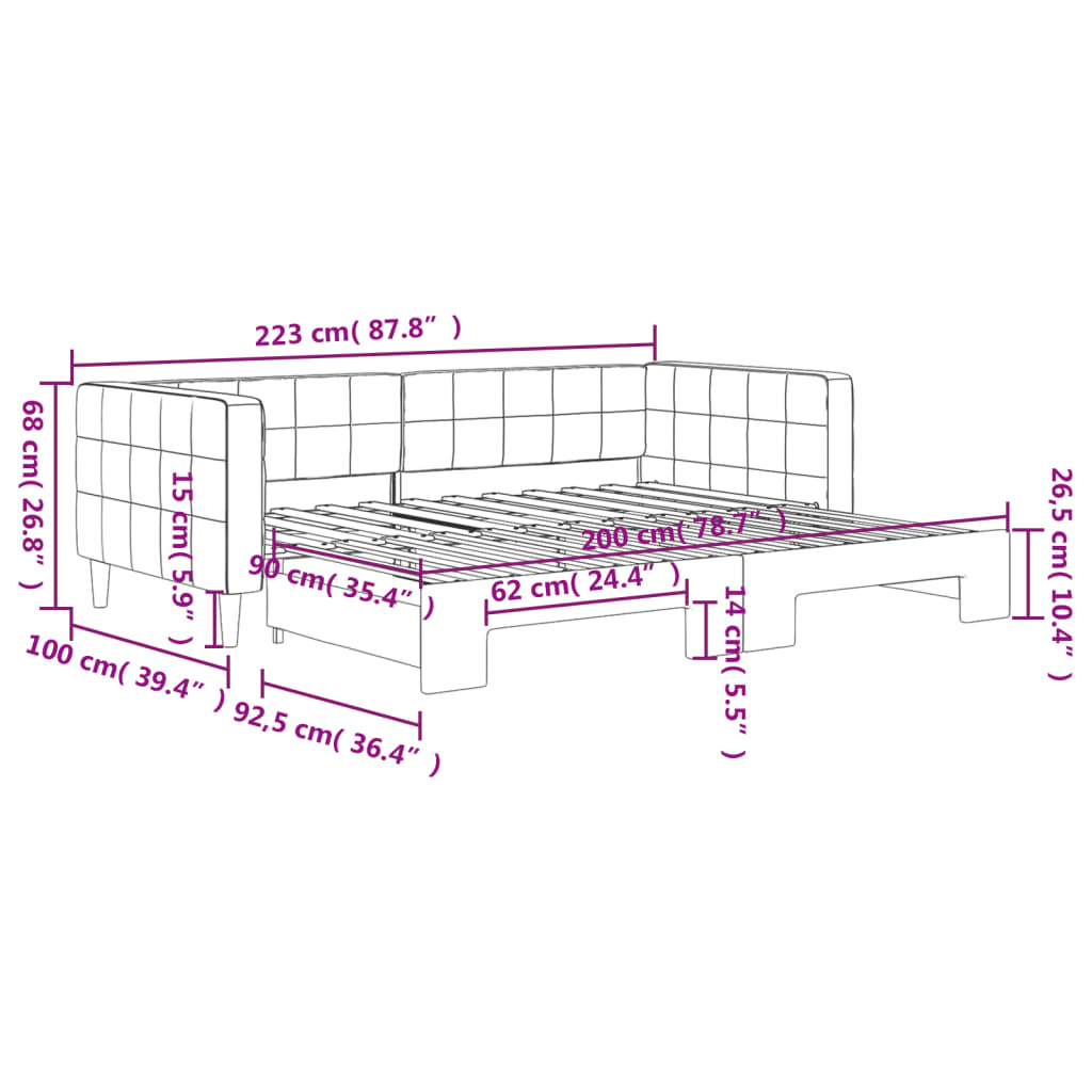 vidaXL Lit de jour avec gigogne sans matelas gris clair 90x200 cm