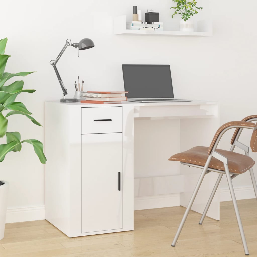 vidaXL Bureau Blanc brillant 100x49x75 cm Bois d'ingénierie