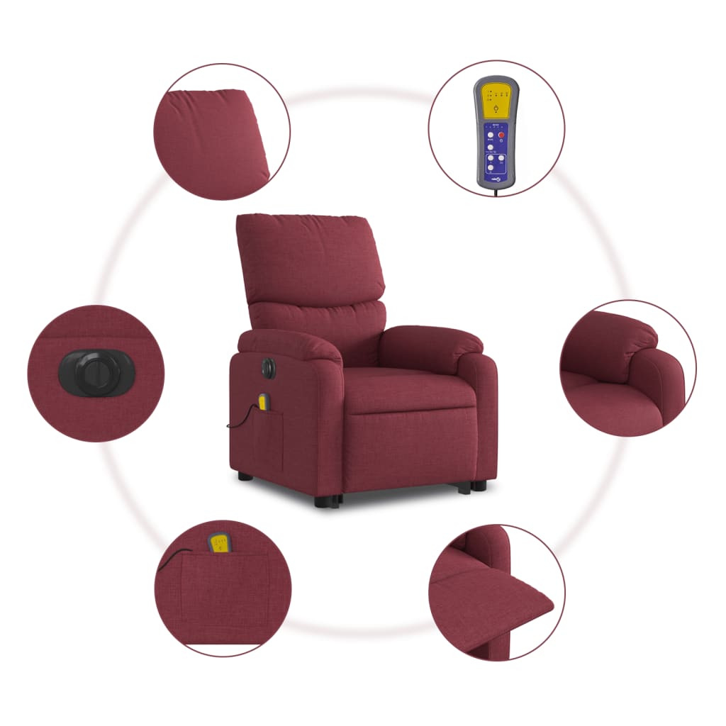 vidaXL Fauteuil inclinable de massage électrique Rouge bordeaux Tissu