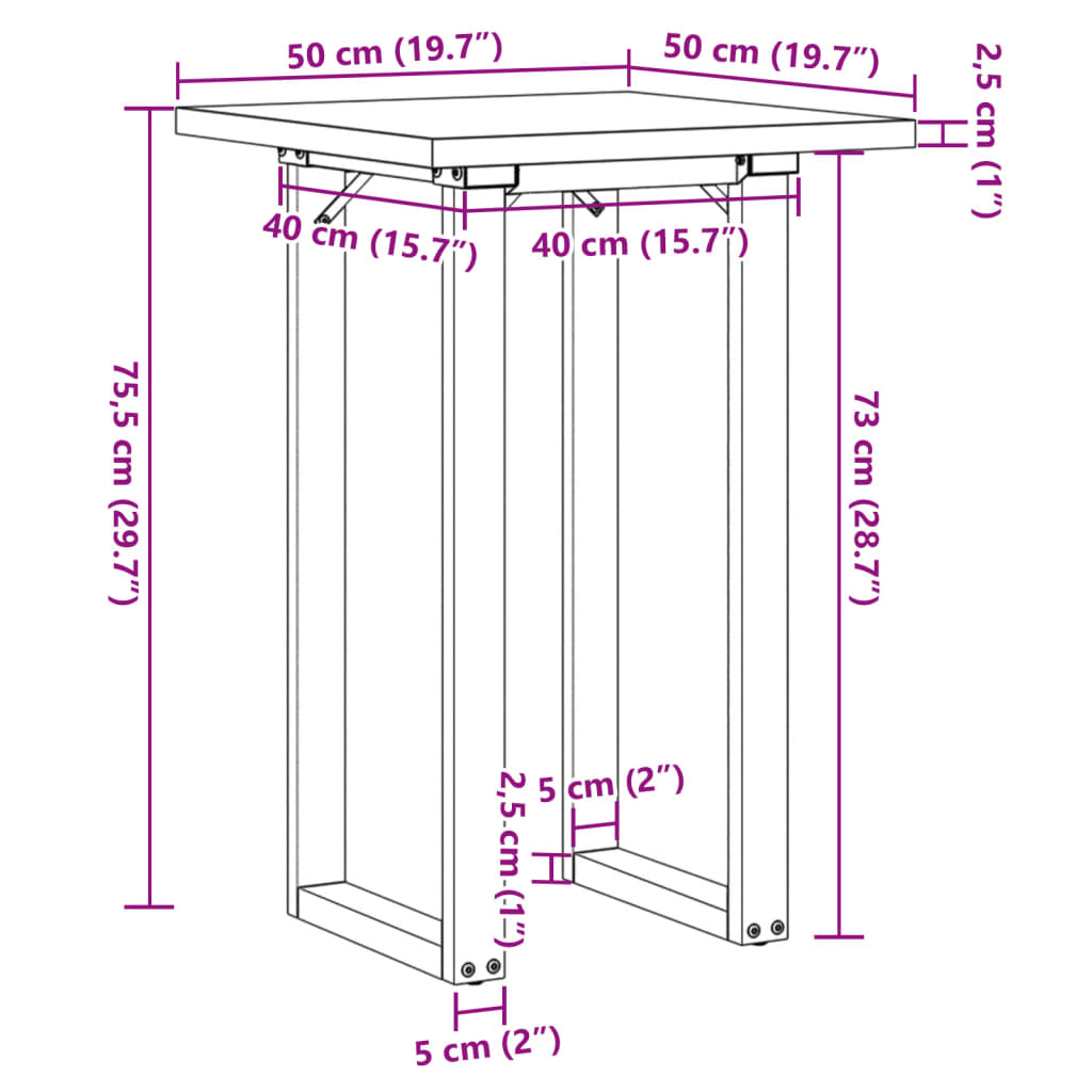 vidaXL Table à manger cadre en O 50x50x75,5cm bois de pin massif fonte