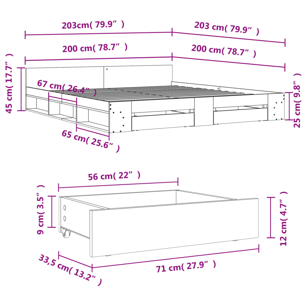 vidaXL Cadre de lit avec tiroirs sans matelas blanc 200x200 cm