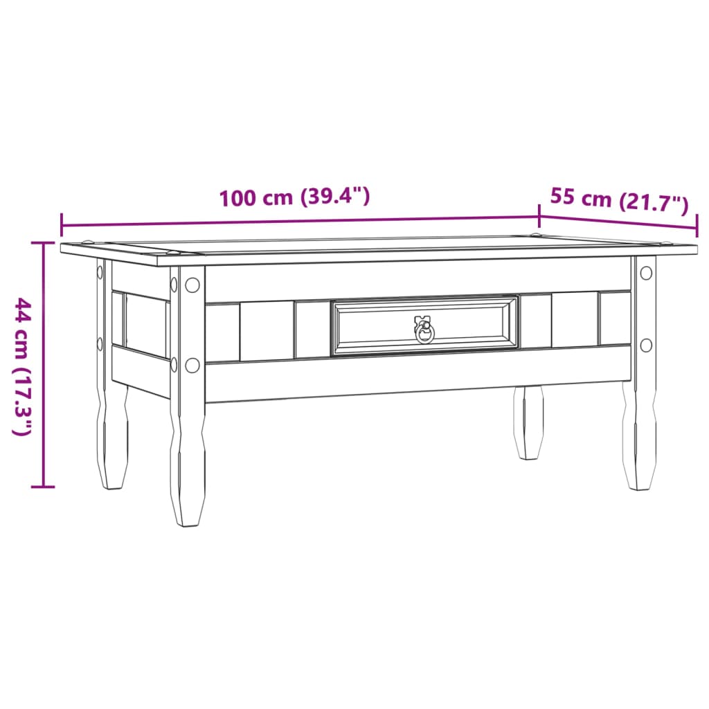 vidaXL Table basse Pin mexicain Gamme Corona Gris 100x55x44 cm