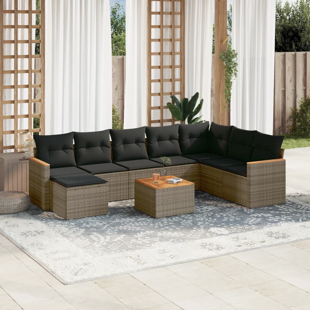 vidaXL Salon de jardin 9 pcs avec coussins gris résine tressée