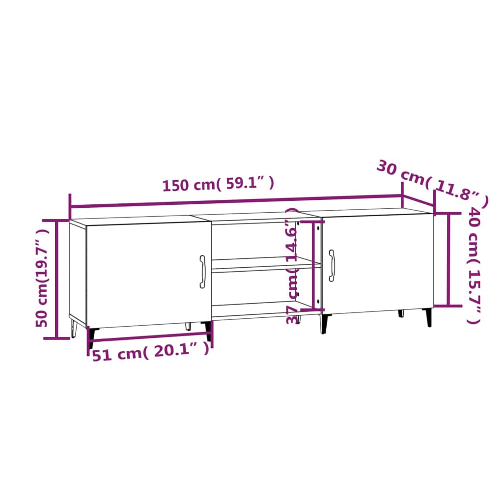 vidaXL Meuble TV chêne marron 150x30x50 cm bois d'ingénierie