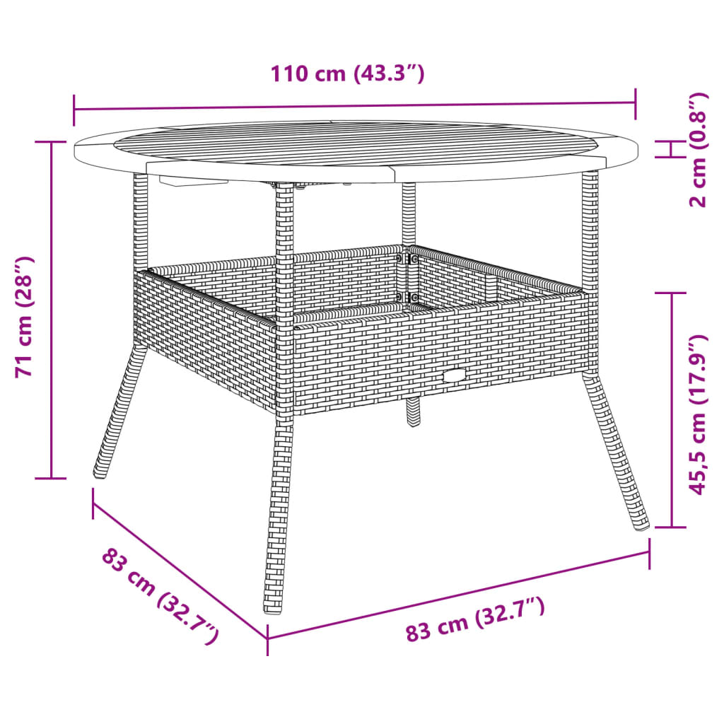 vidaXL Table de jardin et dessus en bois d'acacia beige résine tressée