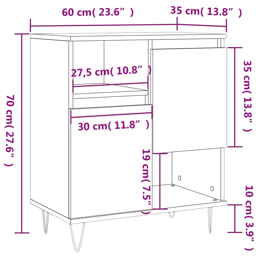 vidaXL Buffet Gris béton 60x35x70 cm Bois d'ingénierie