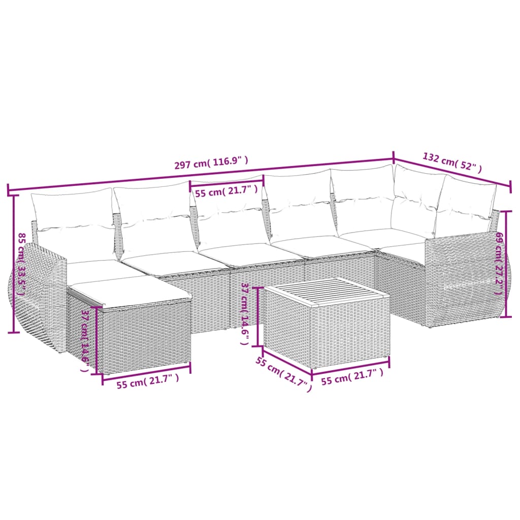 vidaXL Salon de jardin 8 pcs avec coussins noir résine tressée