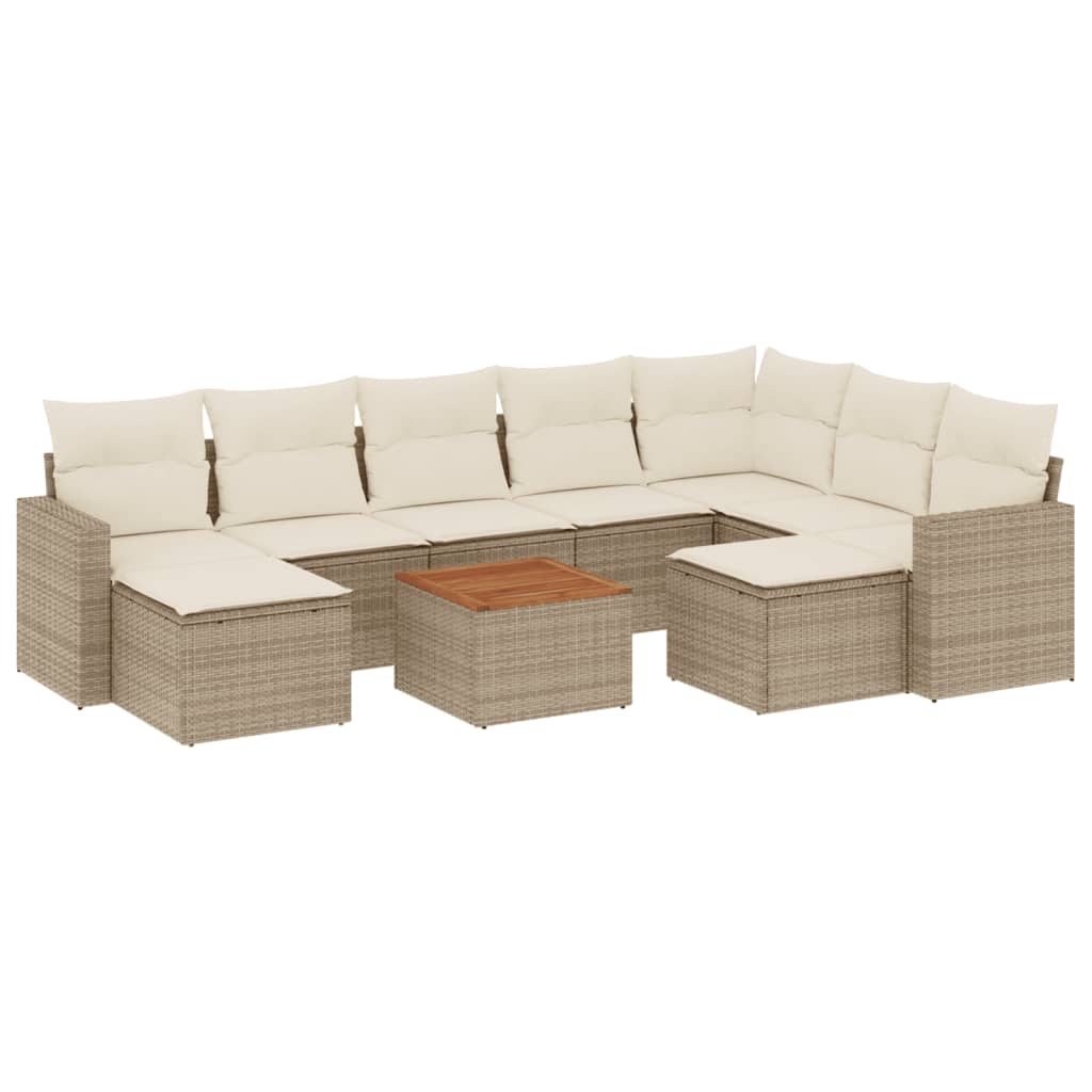 vidaXL Salon de jardin avec coussins 10 pcs beige résine tressée