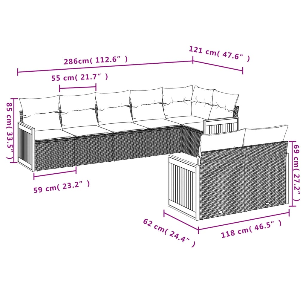 vidaXL Salon de jardin 8 pcs avec coussins noir résine tressée