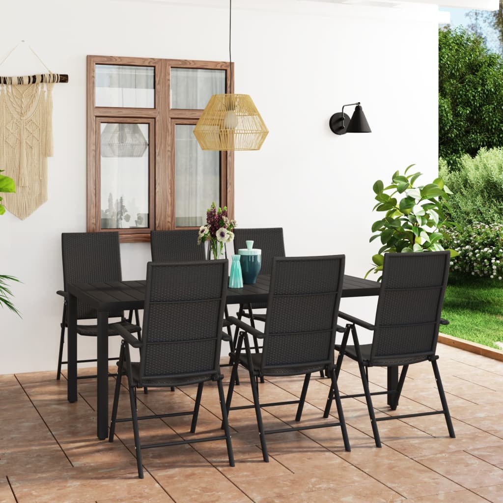 vidaXL Ensemble à manger de jardin 7 pcs noir