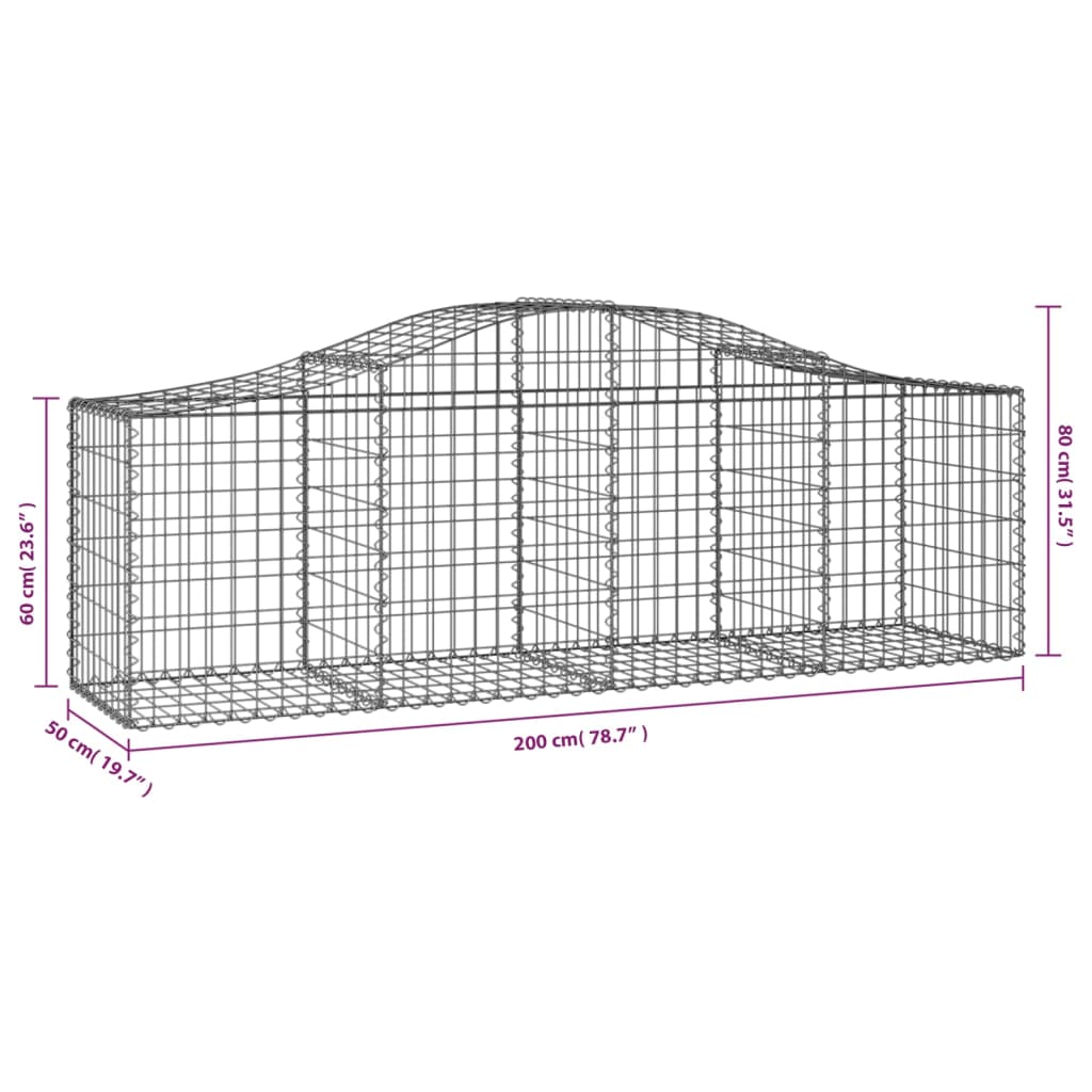 vidaXL Paniers à gabions arqués 14 pcs 200x50x60/80 cm fer galvanisé