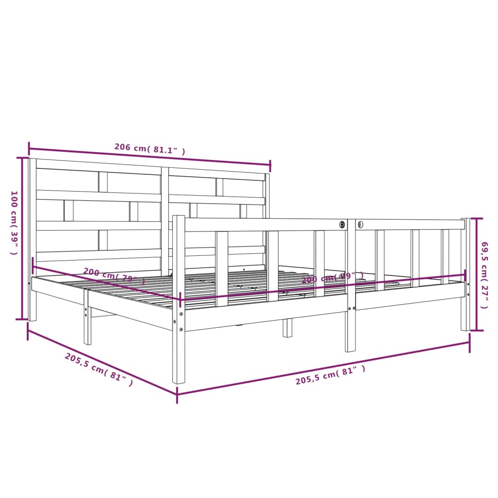 vidaXL Cadre de lit Marron miel Bois de pin massif 200x200 cm