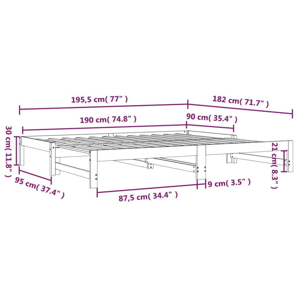 vidaXL Lit coulissant sans matelas blanc 2x(90x190) cm