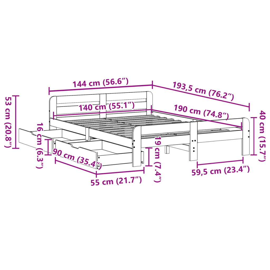 vidaXL Cadre de lit sans matelas 140x190 cm bois de pin massif