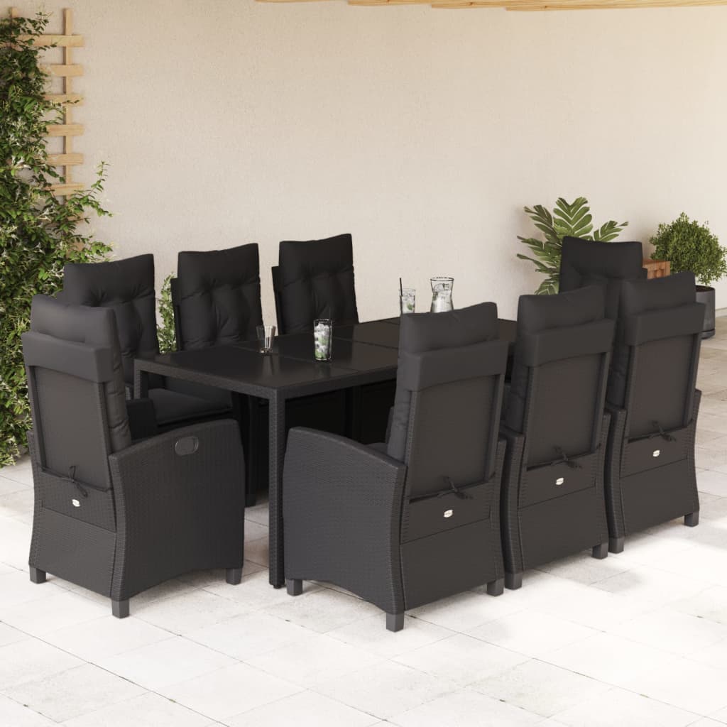 vidaXL Ensemble à manger de jardin 9pcs coussins noir résine tressée