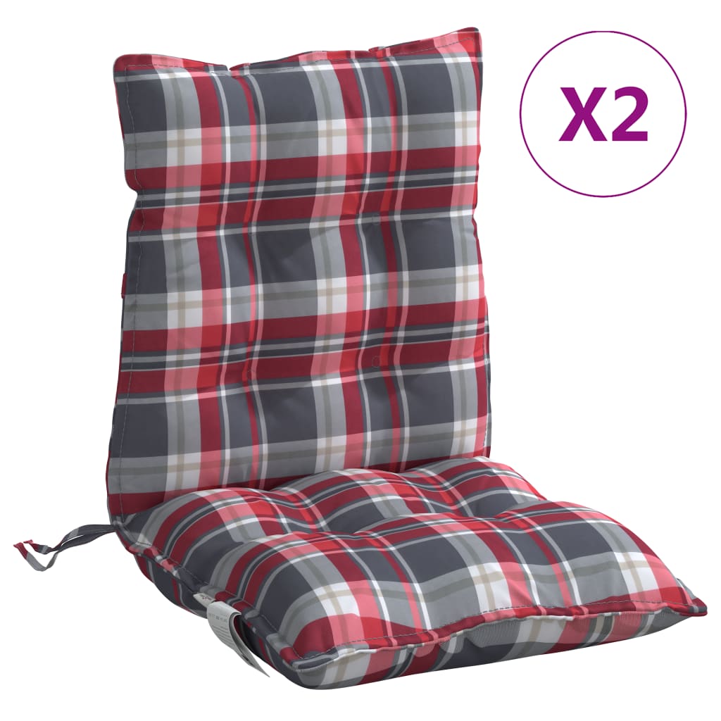 vidaXL Coussins de chaise à dossier bas lot de 2 motif carreaux rouge