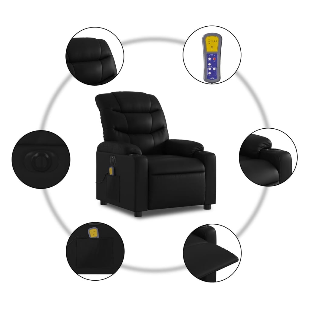 vidaXL Fauteuil de massage inclinable électrique noir similicuir