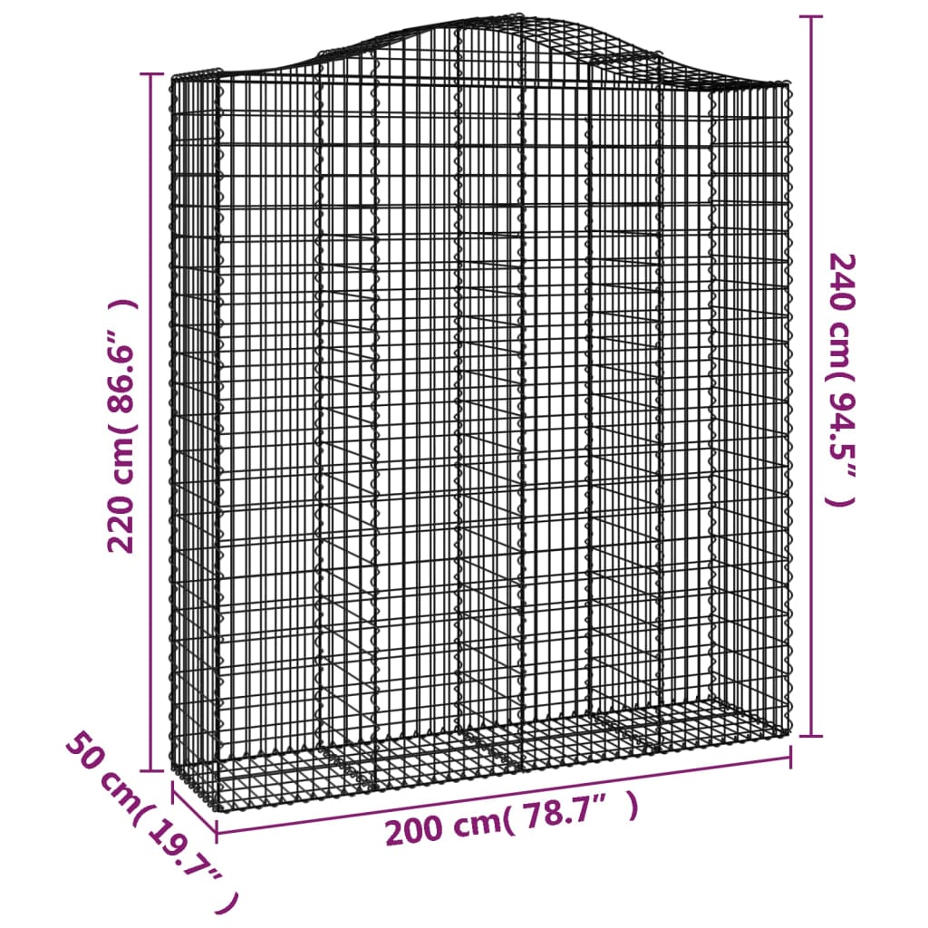 vidaXL Paniers à gabions arqués 12 pcs 200x50x220/240 cm Fer galvanisé