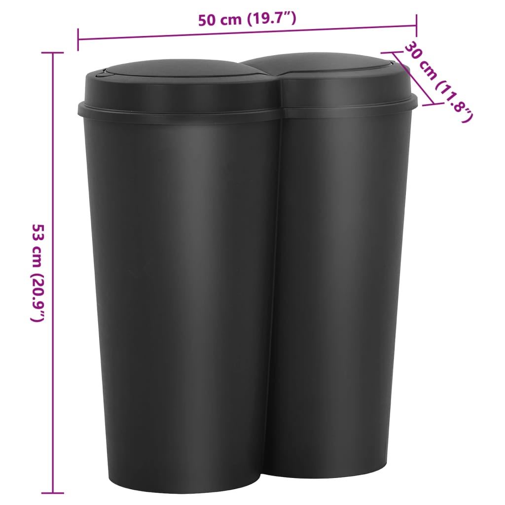 vidaXL Poubelle double à ordures Noir 50 L