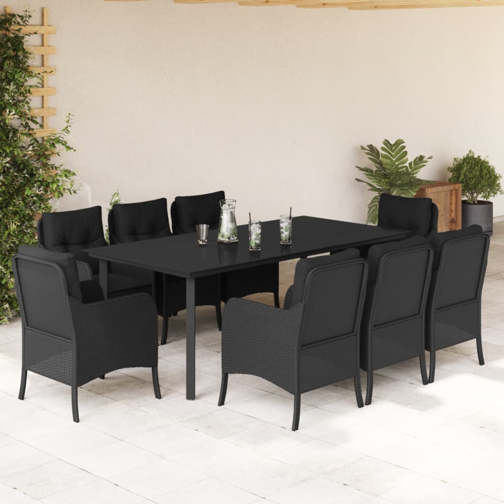 vidaXL Ensemble à manger de jardin 9pcs coussins noir résine tressée