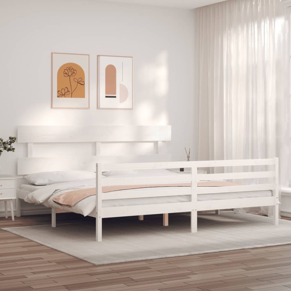 vidaXL Cadre de lit avec tête de lit blanc Super King Size bois massif