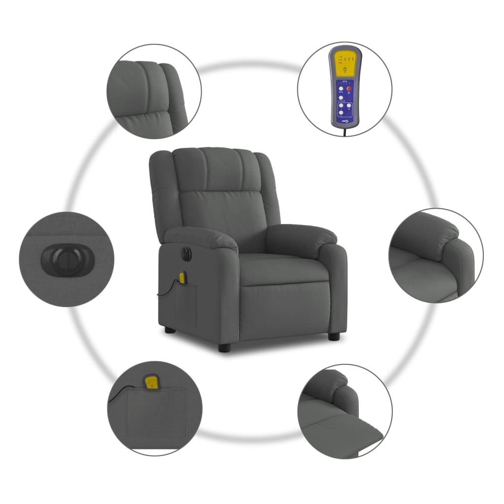 vidaXL Fauteuil inclinable de massage électrique gris foncé tissu