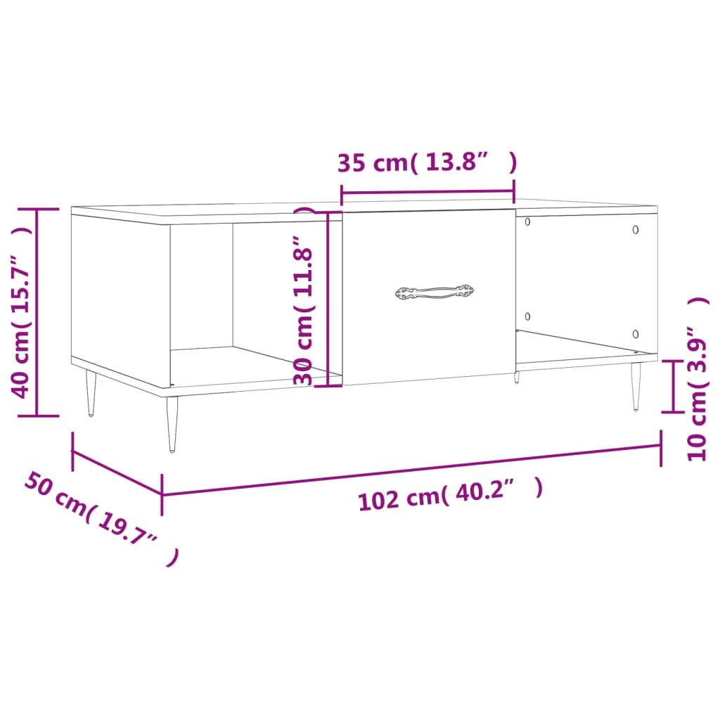 vidaXL Table basse noir 102x50x40 cm bois d'ingénierie