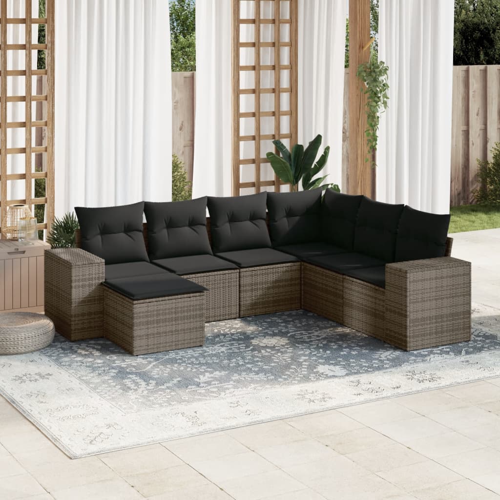 vidaXL Salon de jardin avec coussins 7 pcs gris résine tressée