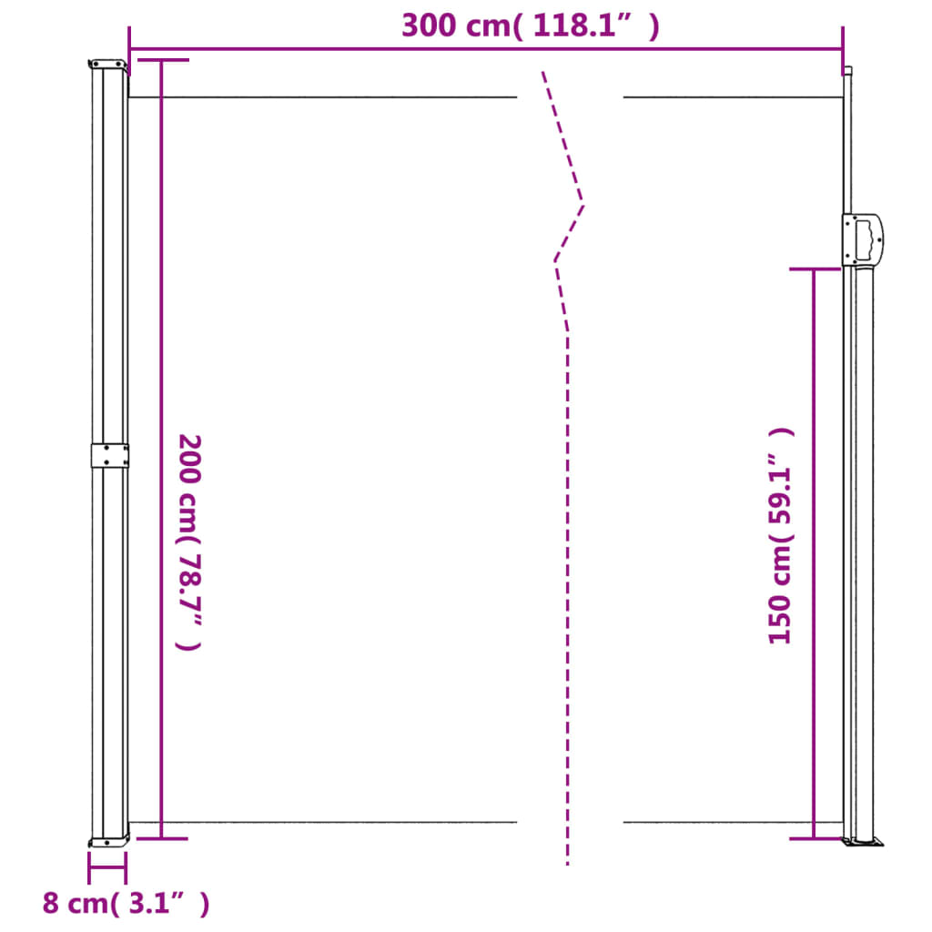 vidaXL Auvent latéral rétractable rouge 200x300 cm