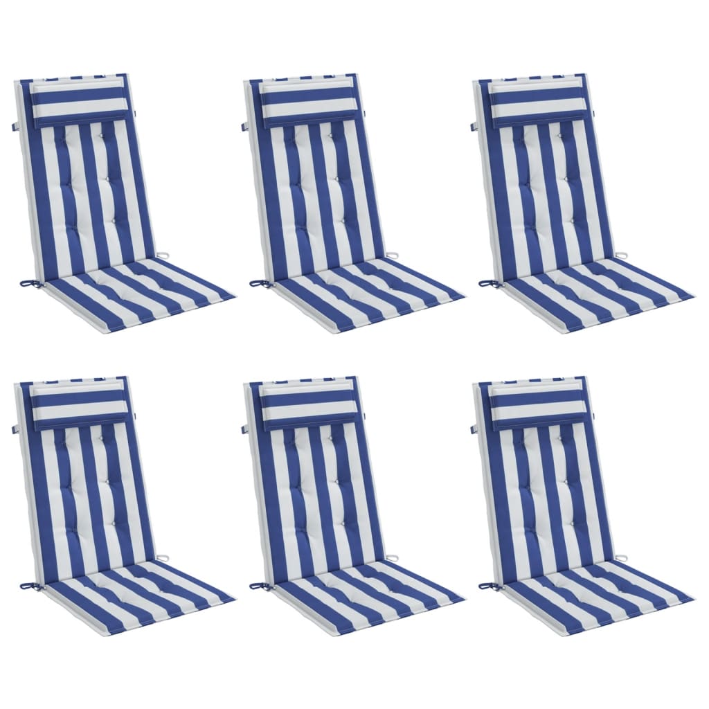 vidaXL Coussins de chaise à dossier haut lot de 6 rayures bleu/blanc