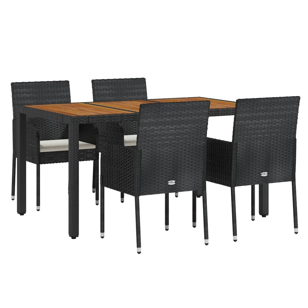 vidaXL Ensemble à manger de jardin coussins 5pcs Noir Résine tressée