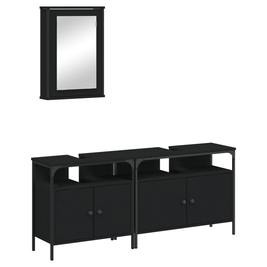 vidaXL Ensemble de meubles salle de bain 3 pcs noir bois d'ingénierie