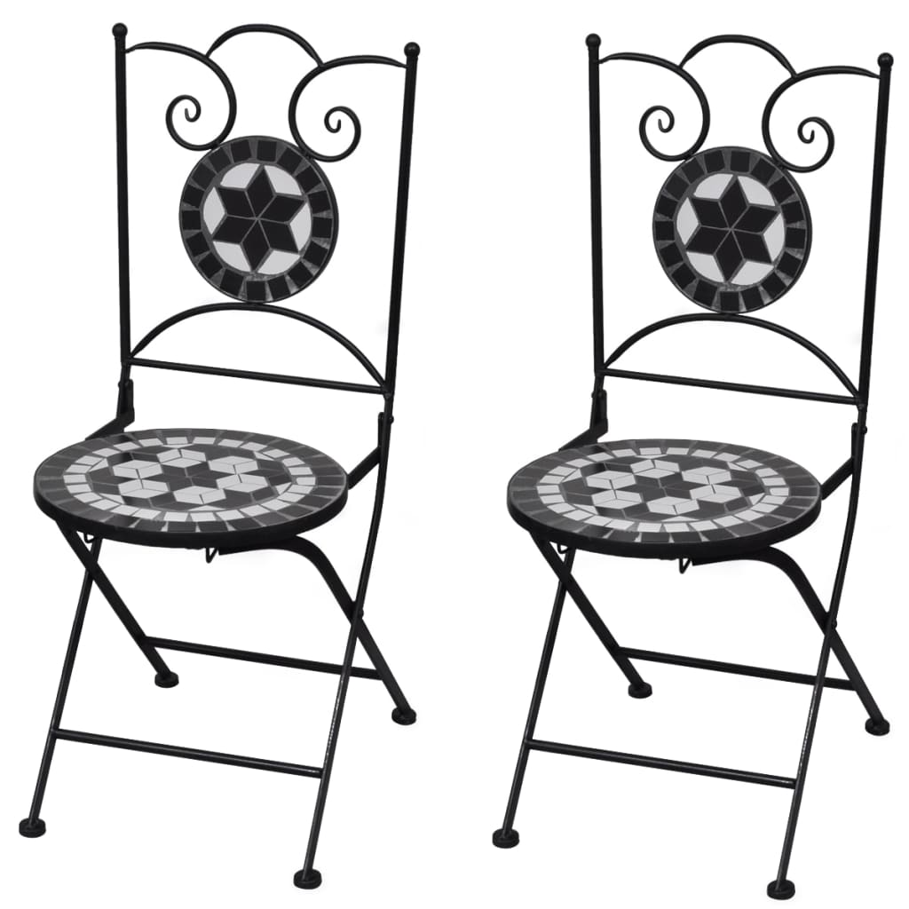 vidaXL Chaises pliables de bistro lot de 2 Céramique Noir et blanc