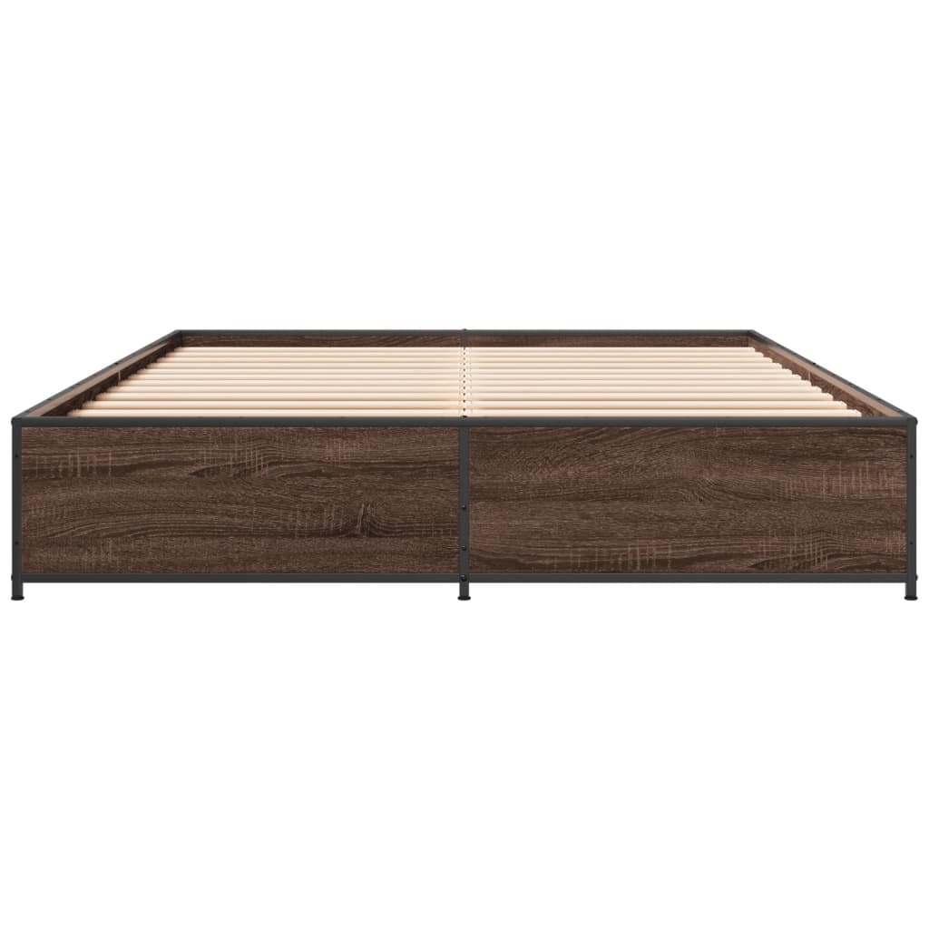 vidaXL Cadre de lit chêne marron 150x200 cm bois d'ingénierie et métal