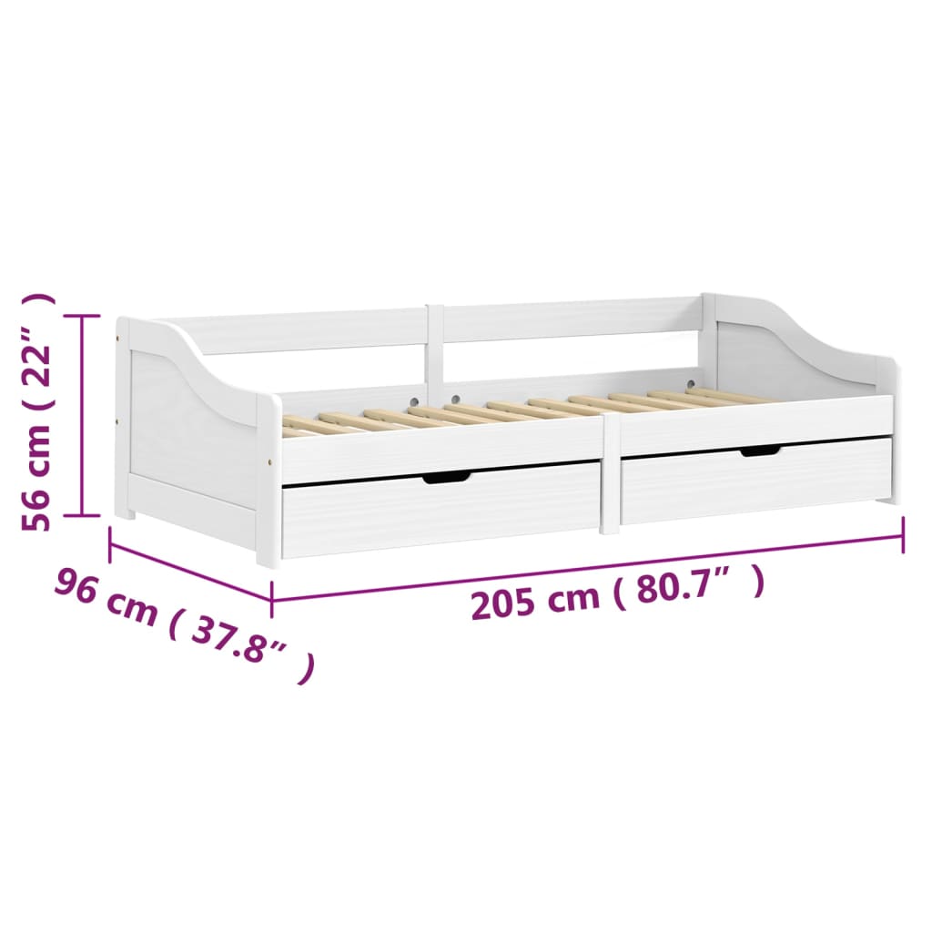 vidaXL Lit de jour avec 2 tiroirs IRUN blanc 90x200 cm bois pin massif