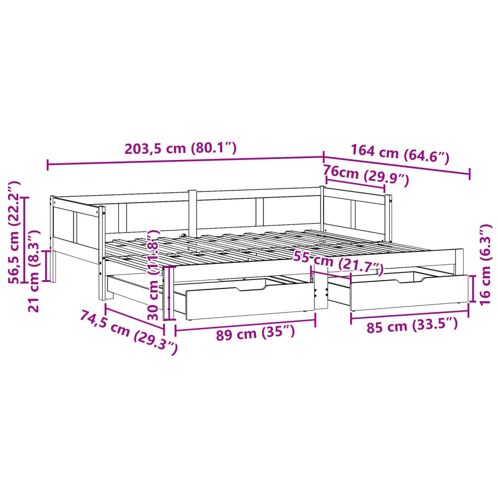 vidaXL Lit de jour et lit gigogne et tiroirs 80x200 cm bois pin massif