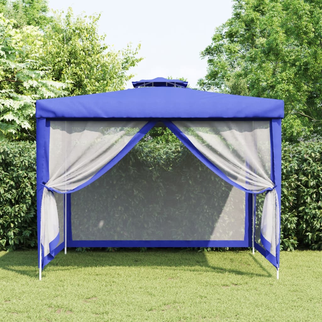 vidaXL Belvédère à double toit bleu 3x3x2,68 m tissu