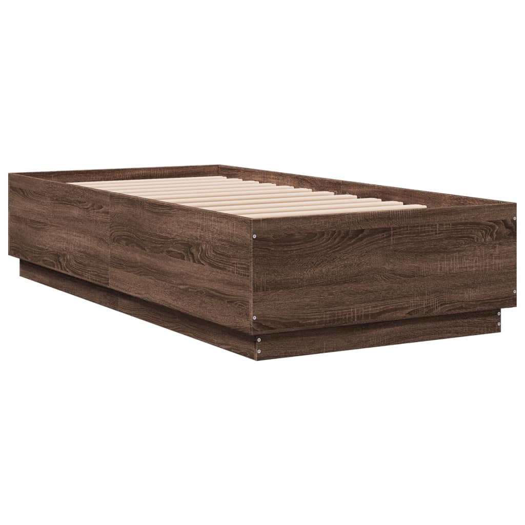 vidaXL Cadre de lit avec LED sans matelas chêne marron 75x190 cm