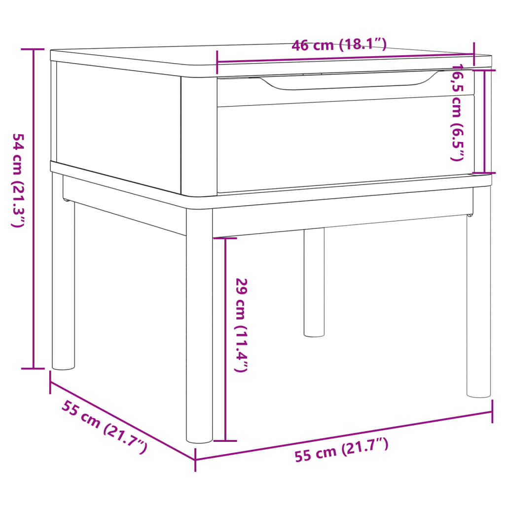 vidaXL Table de chevet FLORO gris 55x55x54 cm bois de pin massif