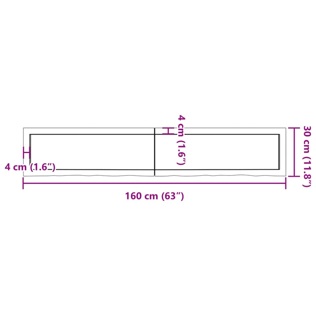 vidaXL Comptoir de salle de bain 160x30x(2-6)cm bois massif non traité